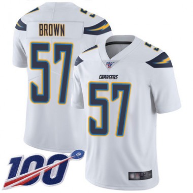 Los Angeles Chargers NFL Football Jatavis Brown White Jersey Men Limited #57 Road 100th Season Vapor Untouchable